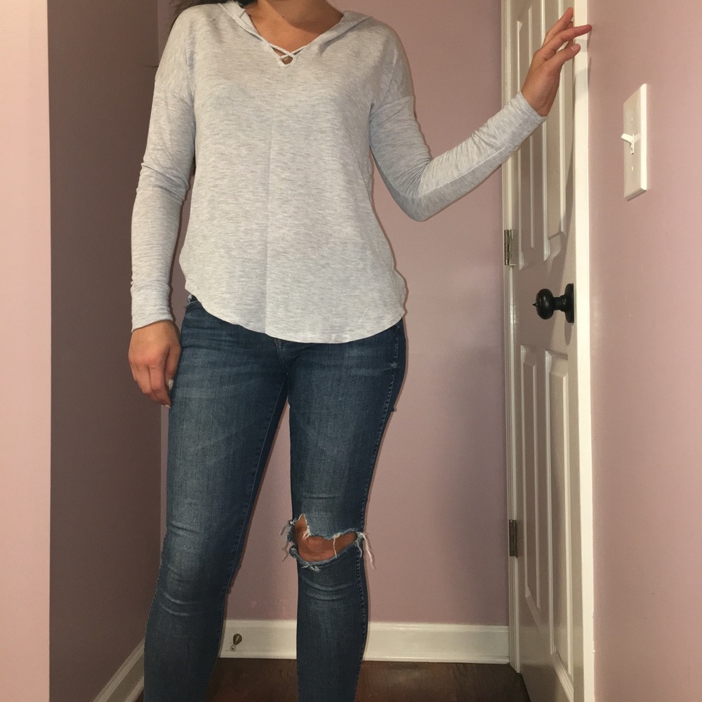 Light gray long sleeve with hood